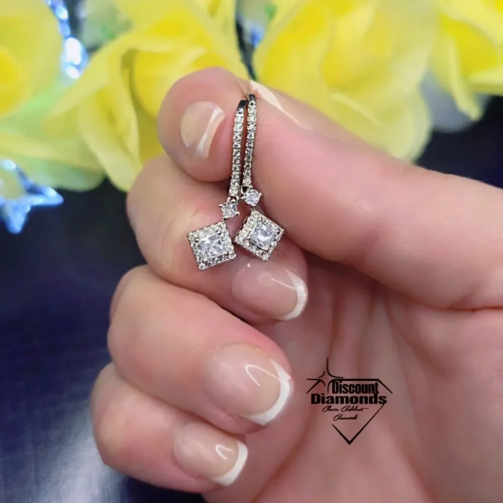 Princess Cut Clear White 2 Ct. Diamond Earrings on 925 Silver